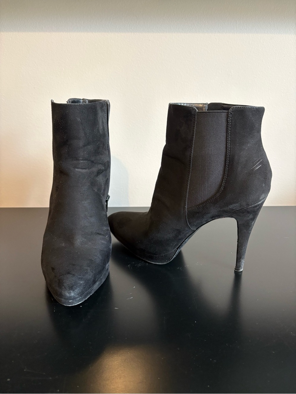 Women's Black Suede Pointed-Toe High Heel Ankle Booties